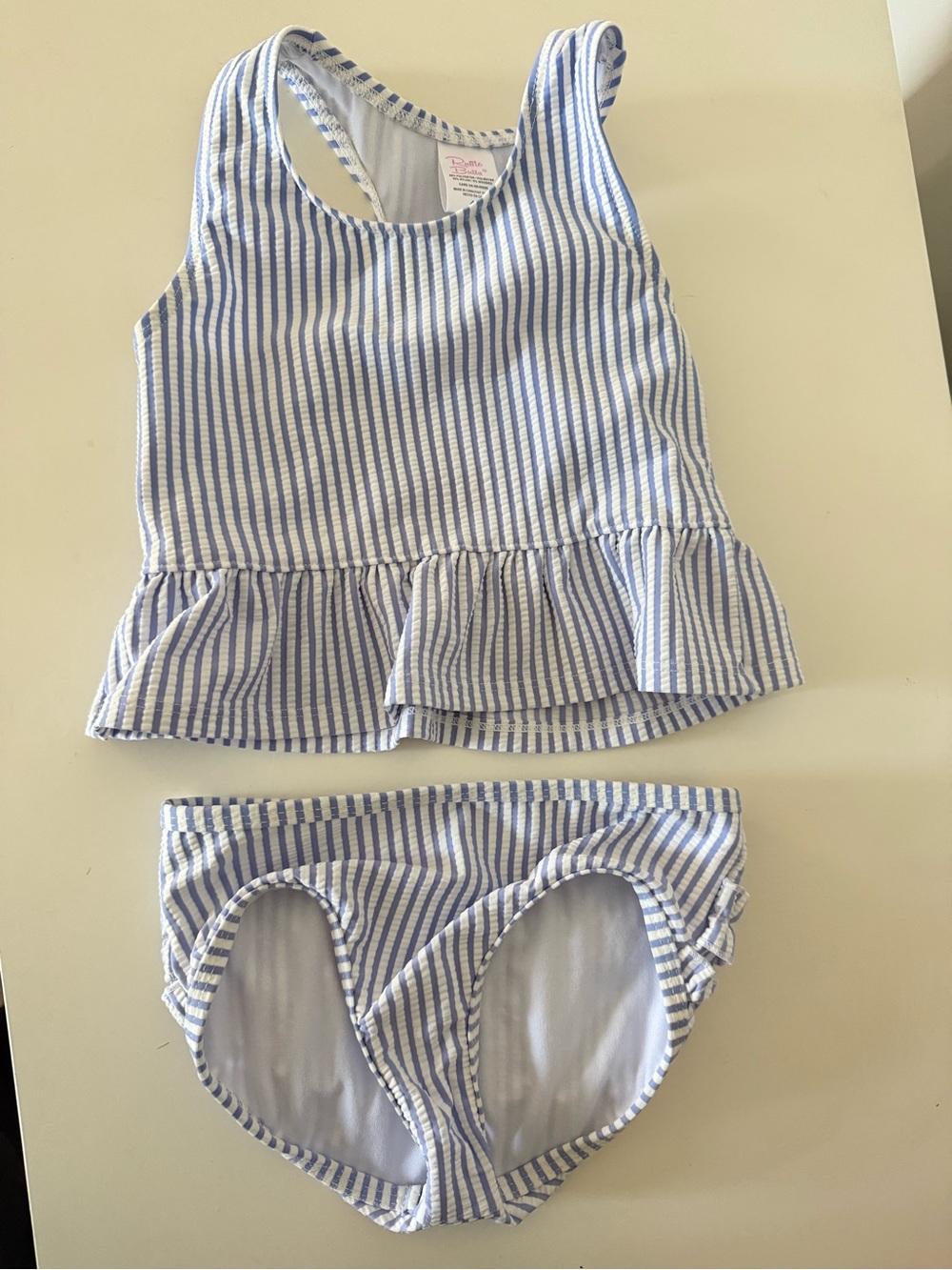 Ruffle Butts Blue & White Striped Peplum Tankini